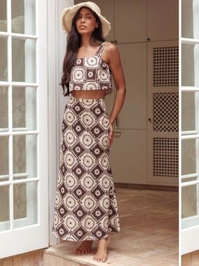 Selfie Leslie Vitamin Sea Maxi Skirt Floral Brown